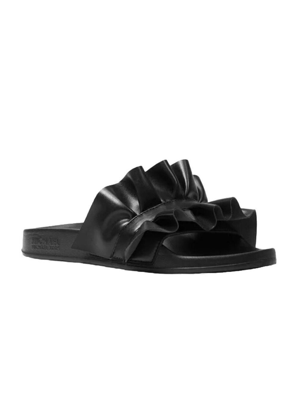 MIchael Kors Bella Leather Ruffle Slide Sandal Size 6 Black